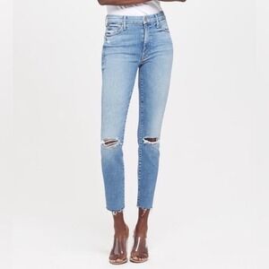 MOTHER High Waisted Looker Ankle Fray Jeans Shoot to Thrill Distressed Size 27